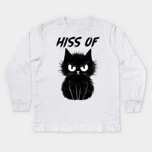 Funny Black Cat Hiss Off Meow Cat Kids Long Sleeve T-Shirt